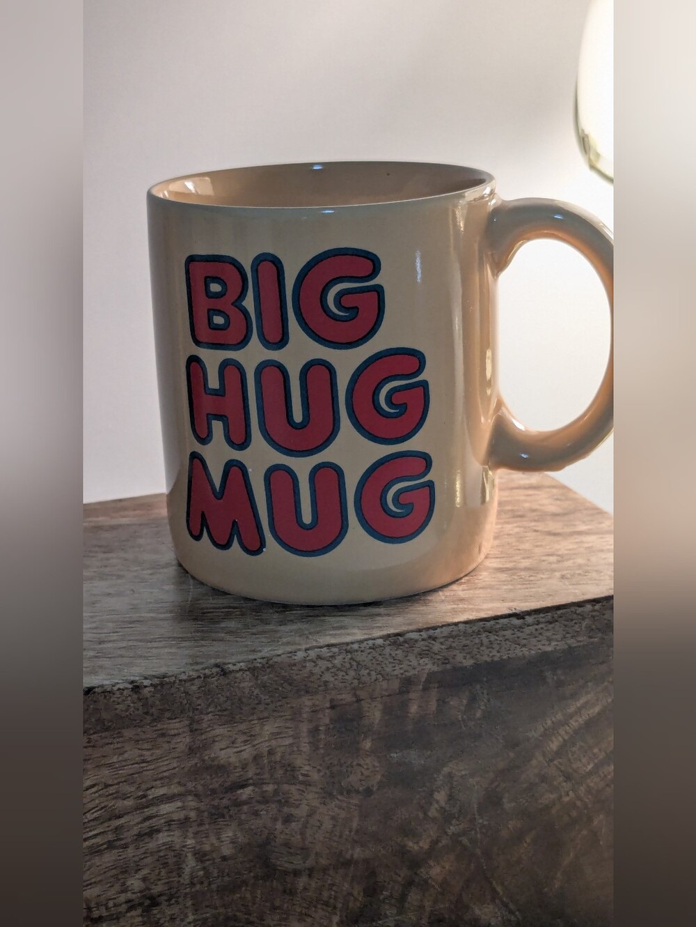 BIG HUG MUG Ceramic Coffee Cup - Yellow with Red Lettering